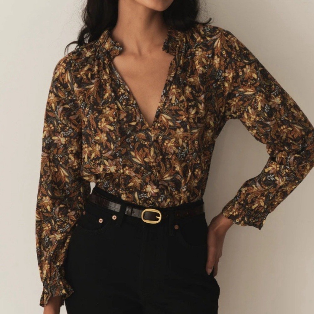 Doen Juna Top In Noir Narcissus Floral Size: S